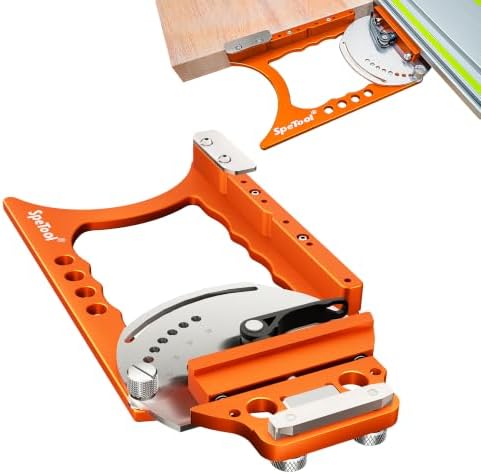 SpeTool Verstellbarer Winkelanschlag Führungsschiene, quadratische Führungsschiene, 9 Winkelanschläge 0°–60°, Schnellmontage, kompatibel mit Festool, Makita, Milwaukee, POWERTEC, W