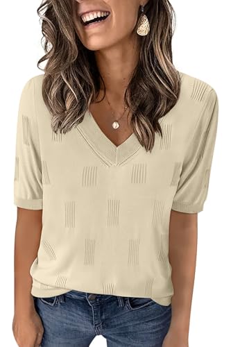 Image of Yincro Womens Short Sleeve Sweaters Fall Summer Tops V Neck Lightweight Knit Pullovers