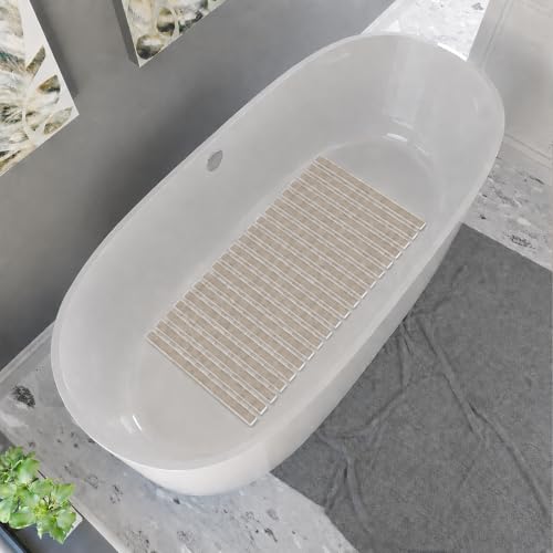 Image of HomeCloud Non-Slip Shower Mat for Bathtub, Anti-Slip Bath Mat with Suction Cups, Drainage Holes & Foot Massage Exfoliating Surface (Vent Beige)