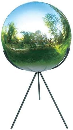 BestNest Rome Industries 10 Inch Stainless Steel Gazing Ball with Tripod Pedestal – Shatterproof Mirror Garden Globe on Powder-Coated Steel Stand