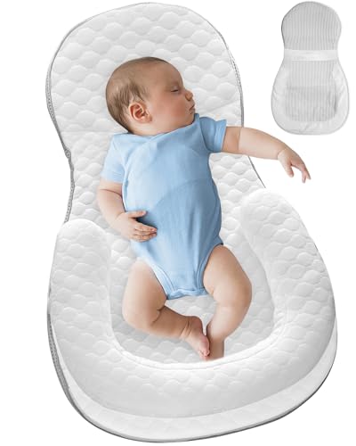 Image of Baby Nests Baby Lounger Newborn Snuggle Nest Sleeping Bassinet for Baby 0-12M, Breathable Portable Co Sleeping Bed Adjustable Infant Soft Cotton Loungers for Travel Portable Infant Bed