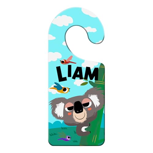 LIAM - 3D Türhänger. Türklinkenanhänger, Dreidimensionaler Türgriffanhänger mit Namen. Animals Team. Farbenfrohes Motiv. Epoxidharzbeschichtet. Namensschild für Kinderzimmer.