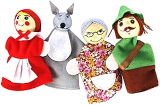 4PCS/Set Little Red Riding Hood Christmas Animal Finger Puppet Toy Educational Toys Storytelling Doll Cartoon Finger Puppets for Kids Cute Velvet Soft Animal Finger Puppets Baby Story Time