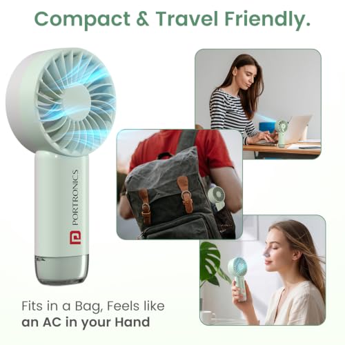 Image of Portronics Toofan Mini 2 Rechargeable Personal Hand Fan with 4000mAh Battery, Up to 6000 RPM High-Speed Airflow, 5 Speed Levels, BLDC Motor, Type-C Charging, For Travel, Office, Makeup & Outdoor
