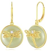 HPQQ Jade Earrings for Women 14k Gold Plated Sterling Silver Natural Jade Drop Dangle Earrings Je...