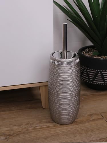 Image of Showerdrape Sparkle Silver Set of 5 Pieces Bathroom Accessory Set Soap Dispenser Toothbrush Tumbler Toilet Brush & Holder Resin (Toilet Brush & Holder)