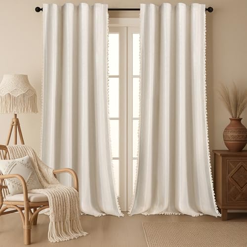 XOGUIBO Boho Blackout Curtains 96 Inches Long Beige Linen Blend