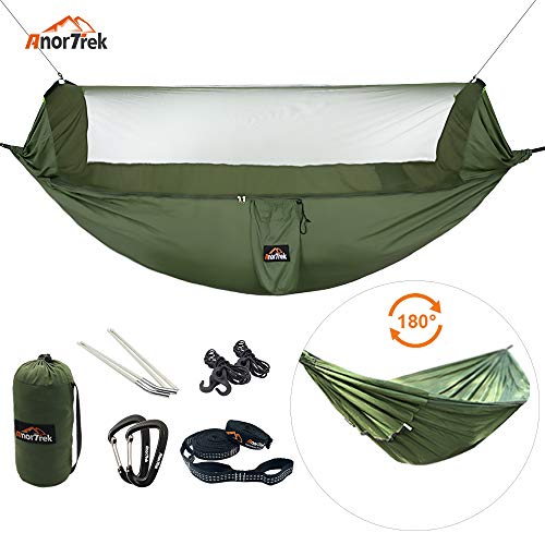 AnorTrek Camping Hammock with Mosquito Net, Lightweight Portable Double Hammock with Two 10