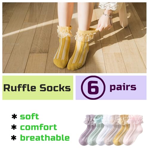 Toddler Girls Lace Ruffle Socks Baby Girl Cozy Soft Cotton Frilly Socks Cute Princess Style Dress Socks 6/5 pairs3