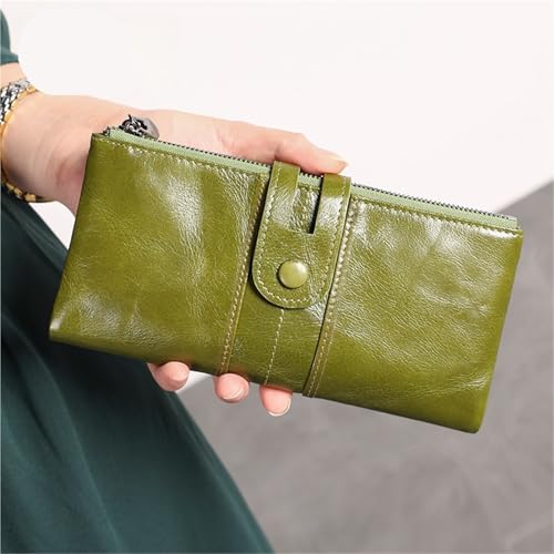 Wallet Large Capacity Multiple Card Slots Hidden Buckle Coin Purse Retro Simple Long Wallet(Green)3