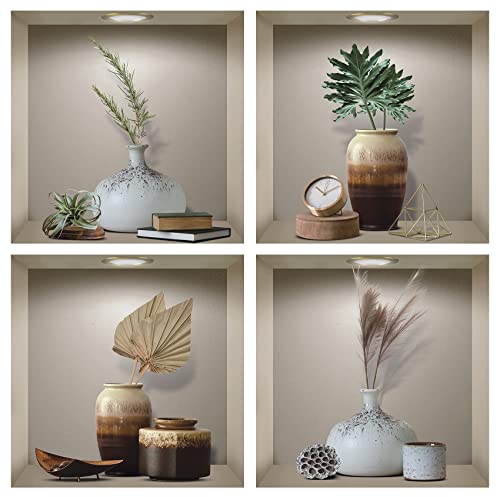 TOARTI Lot de 4 pots adhésifs muraux 3D modernes, feuilles vertes, autocollants muraux pour salon, 3D vases, autocollants muraux, plantes vertes, autocollants murales, bureau, décoration Cover