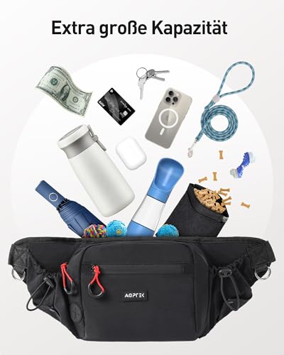 AGPTEK Bauchtasche mit Leckerli-Tasche, Futterbeutel Hunde, Leckerlibeutel für Hunde, leichte Gürteltasche Hüfttaschen für Hundespaziergänge, Reise, Wanderung und Outdoor-Aktivität