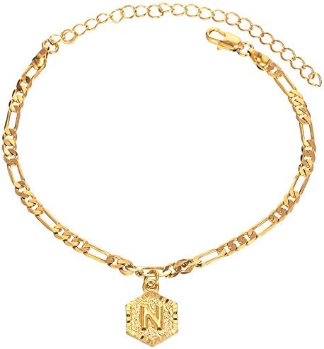 kelistomInitial Ankle Bracelets for Women Men, 18K Gold Silver Figaro Cuban Link Anklet Bracelet for Women Teen Girls, Custom Name Gold Anklet with Initials