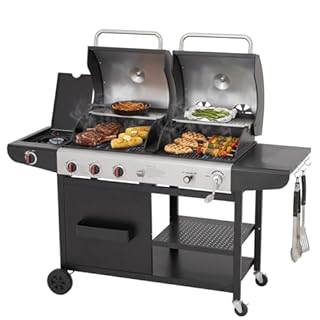 Tarrington House Barbecue a Gas e Carbone con 3 Bruciatori, Bruciatore Laterale, 163 x 70 x 116 cm, Acciaio Verniciato, Nero