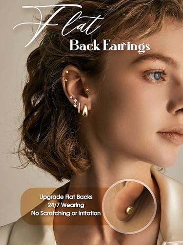 Jstyle 14K Gold Earrings Women Hypoallergenic Cartilage Earrings Set for Multiple Piercing Trendy Huggie Hoop Earring Lightweight Earring Stacks Small Cute Pearl CZ Studs Hoops Gold/Silver4