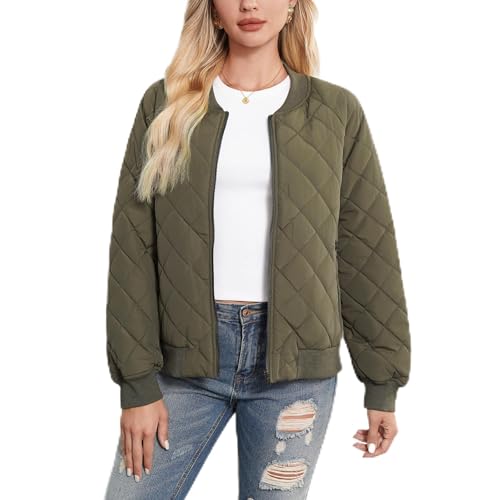 Women's Bomber Jacket - Fashion Quilted Casual Bomber Jakcets Lightweight Zip up Outerwear Jacket with Pockets