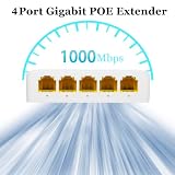 REVODATA 4-portowy gigabitowy przedłużacz PoE 90 W, 10/100/1000 Mb/s IEEE802.3af/at/bt PoE Repeater 100/250 metrów, 4 wyjścia PoE, Plug and Play, wzmacniacz PoE do montażu na szynie DIN (POE5006G)