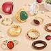 UYY Chunky Gold Rings for Women Non Tarnish, Baroque Pearl Flower Tiger's Eye Stone Rings Adjustable Stacking Statement Rings Set Fashion Jewelry Gifts (Green/Red/Wood/Brown)