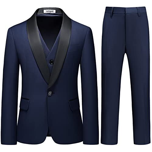 Image of Boy Suits 3 Piece Slim Fit Formal Suit Set with Tuxedo Jacket Vest Pants for Kids Wedding Ring Bearer Party