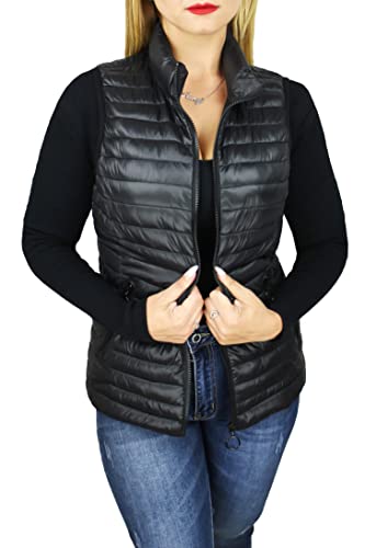 Chaleco de plumas negro para mujer con cremallera Evoga