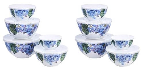 Image of Amazon Basics Mixing Bowls with Lids, Nesting Melamine Serving Bowls, Non-Slip Base, BPA Free, Dishwasher Safe, 5 Sizes, Hydrangea Floral, Set of 10 (Pack of 2)