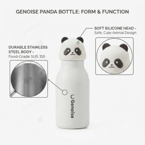 Image of JOUET Kids Stainless Steel Water Bottle 450ml with White Panda Character Lid, Leakproof Straw Bottle for School, Travel & Daily Use