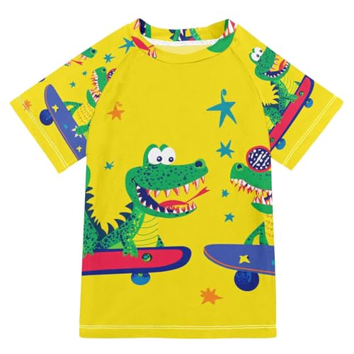 Boys Swing Shirts Crocodile Skateboard Cartoon Rashguard Short Sleeve Kids T-Shirts Sun UPF 50+