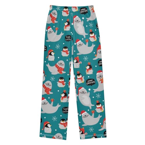 ZZXXB Merry Christmas Sea Lion Penguin Boys Long Pants Soft Trousers Elastic Waist Kids Lounge Bottoms with Pockets S-XL
