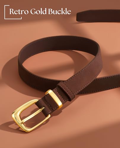 Women Suede Leather Belt for Dresses Jeans Fashion Gold Buckle Ladies Waist Belts3