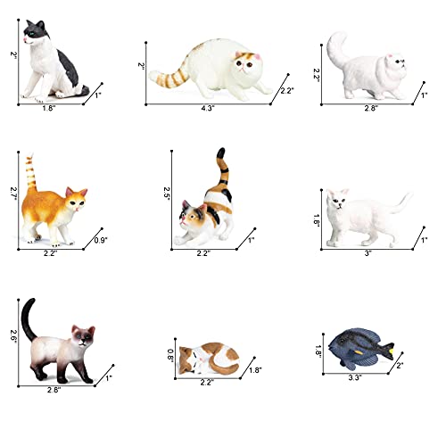 Cat Animal Figures, OrgMemory Animals Figures Toys, 9pcs, Cat Figurines for Birthday, Landscape Scenes, Cake Decor or Party Supplies (Cat Set A) - Thumbnail 2