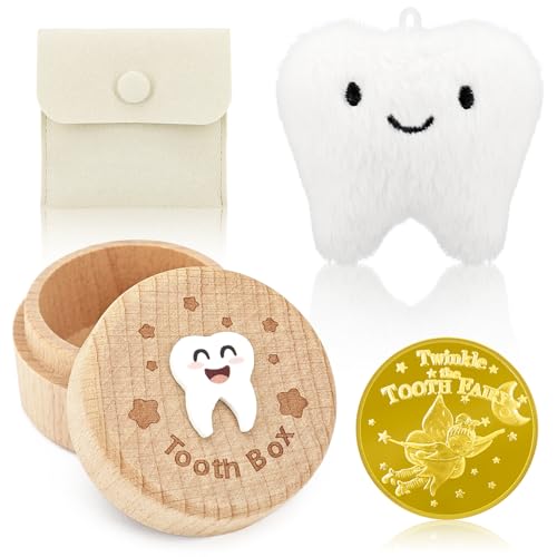 Oiiyee Tooth Fairy Tooth Holder Kit for Kids - Tooth Fairy Box Coins Plush Charm & Pouch Tooth Fairy Gifts for Lost Baby Teeth(Boys)