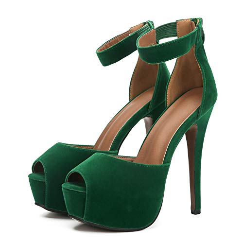 Image of MAIERNISI JESSI Women's Platform High Heel Sandals, Ankle Strap, Peep Toe, Stiletto Heels, Zip