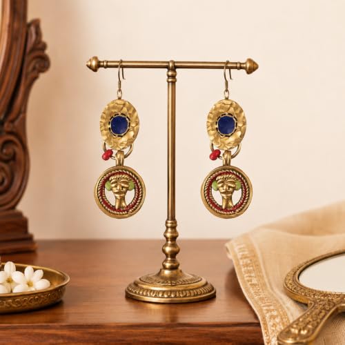 Image of Royal Queen & Empress Handcrafted Tribal Dhokra Earrings Collection for Women - Wooden, Fabric & Round Statement Ethnic Designs in Multiple Colours