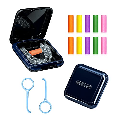 Aligner Case with Tools,Retainer Box,Orthodontic Retainer Case, Retainer Box Sets with Night Guard Case,Aligner Removal Tool and Aligner Chewies for Oral Care,Black