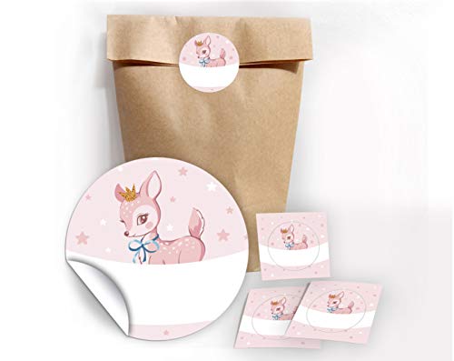 12 Geschenktüten + 12 Aufkleber Bambi für Geschenke oder Mitgebseln beim Kindergeburtstag Geburtstag Kinderfest Papier-Tüten für Geschenkverpackung