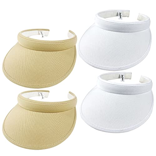 4 Pack Sun Visor Hats Women Men Clip On Visors Hat Wide Brim Visor Cap Sports Golf Beach Travel Tennis Caps Adjustable Uv Protection Sun Hat White Khaki #TOP19
