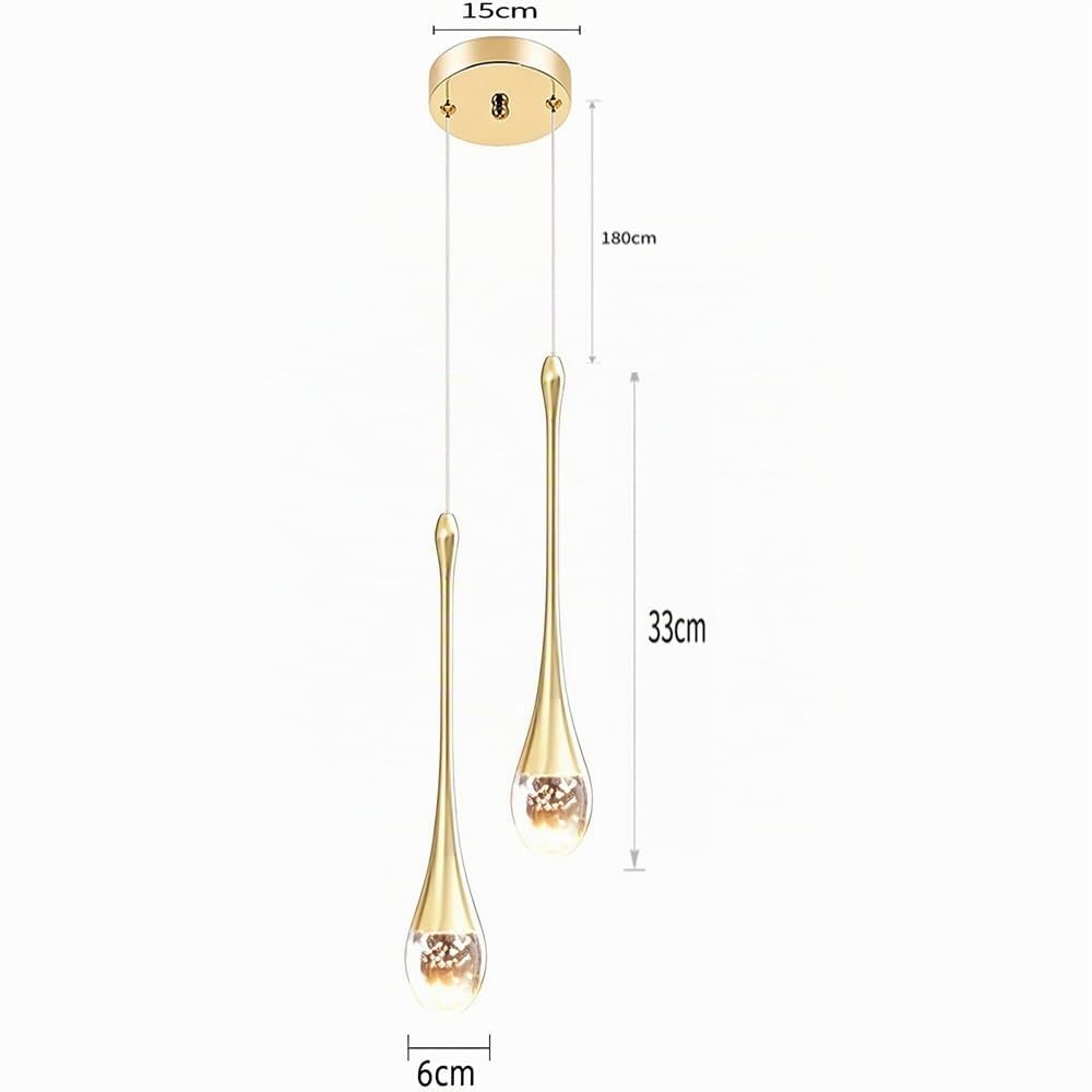Lámpara Colgante LED 10W Creativa Moderna Luz Colgante de Gotas de Agua, 2 luces Lámpara de Techo Cristal Araña de techo para Salón Restaurante Escalera, Luz Cálida