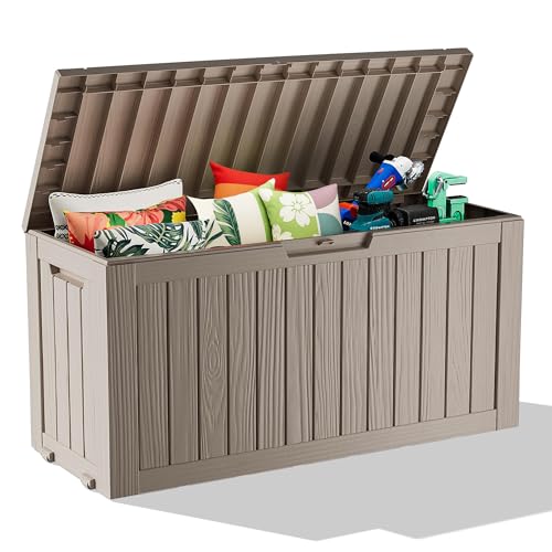 Image of 75 Gallon Waterproof Resin Deck Box, UV Resistant Outdoor Storage for Garden, Patio, Porch, Delivery(Grey,75 Gallon)