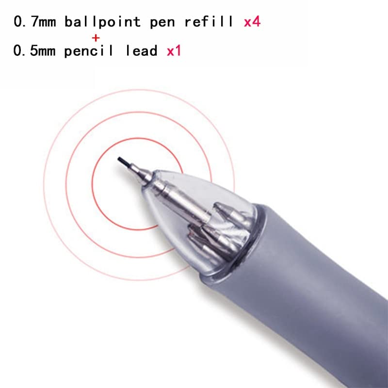 Ołówki 5 szt./partia wielokolorowe 5 w 1 długopis kulkowy 0,7 mm 4 kolory wkład do długopisu kulkowego i 0,5 mm zestaw grafitów do ołówka mechanicznego (5 szt. zestaw wielokolorowy) (5 szt. zesta