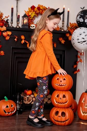 Image of Arshiner Toddler Girl Clothes Ruffle Trim Long Sleeve Pullover Top and Floral Print Leggings Fall Outfits Kids Clothing Sets