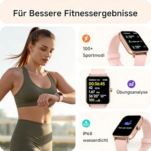 Smartwatch Damen mit Telefonfunktion,1.8" Smart Watch Fitnessuhr mit Whatsapp und Alexa,Herzfrequenz Schlafmonitor,120+ Sportmodi Fitness Tracker,IP68 Wasserdicht Uhren Damen für Samsung/Android/iOS 5