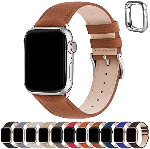Fullmosa Compatible with Apple Watch Straps Series 8/7 45mm 44mm 42mm 49mm Ultra Genuine Leather i Watch Replacement Bands for Apple Watch Series 6/SE/SE2/5/4/3, Brown