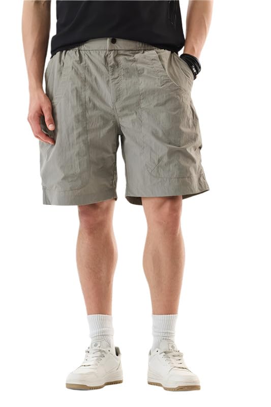 SNITCH Men's Casual Shorts | Loose Fit with Mid Rise & Solid Pattern | Lightweight 100% Nylon Fabric for Summer & Casual Wear-image-25
