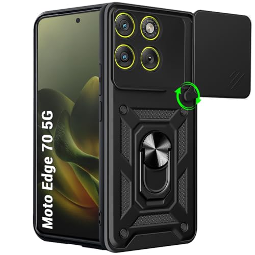 Image of TheGiftKart Tough Armor Bumper Back Cover Case for Motorola Moto Edge 70 5G | Sliding Camera Cover, Kickstand & Ring Holder | 360 Protection Back Cover Case for Motorola Edge 70 5G (PC & TPU, Black)