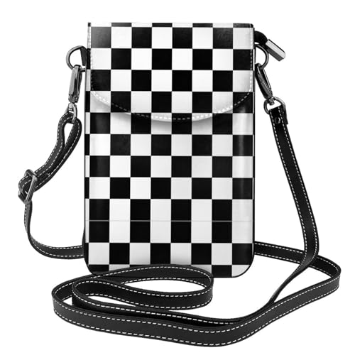 Petit sac à bandoulière noir et blanc à carreaux pour femme avec porte-cartes