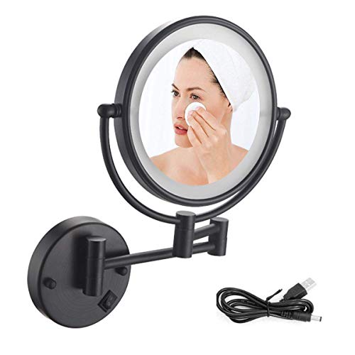 Miroir de maquillage noir LED 8 pouces avec grossissement rotatif - 2