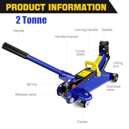Car Lift Jack Low Profile Floor Jack Hydraulic Trolley Service, 2 Tonne / 4000lbs Load Capacity, Lift Range 5.3" to 12.6", with Swivel Casters, Carry Case (Blue) - Image 2