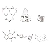 Pandahall 5Sets/30pcs DIY Chemistry Science Themed Tibetan Style Alloy Pendants Necklace Jewelry Makings Findings Caffeine Molecule DNA Atom Charms Antique Silver