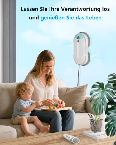 HIXZAP fensterputzroboter mit bidirektionalem ultraschall-zerstäubungs-wasserstrahl und 85ml-wassertank – fensterroboter mit starker saugkraft und luftdrucksensor für gründliche Reinigung Bildschirm – Bild 6