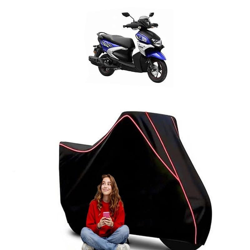 Image of Ray ZR Scooty Bike Cover Water Resistant Outdoor Use Universal Fit Scooters Motorcycles Heavy Duty UV Protection Dust Rain Scratch Resistant Elastic Bottom Black Blue Piping